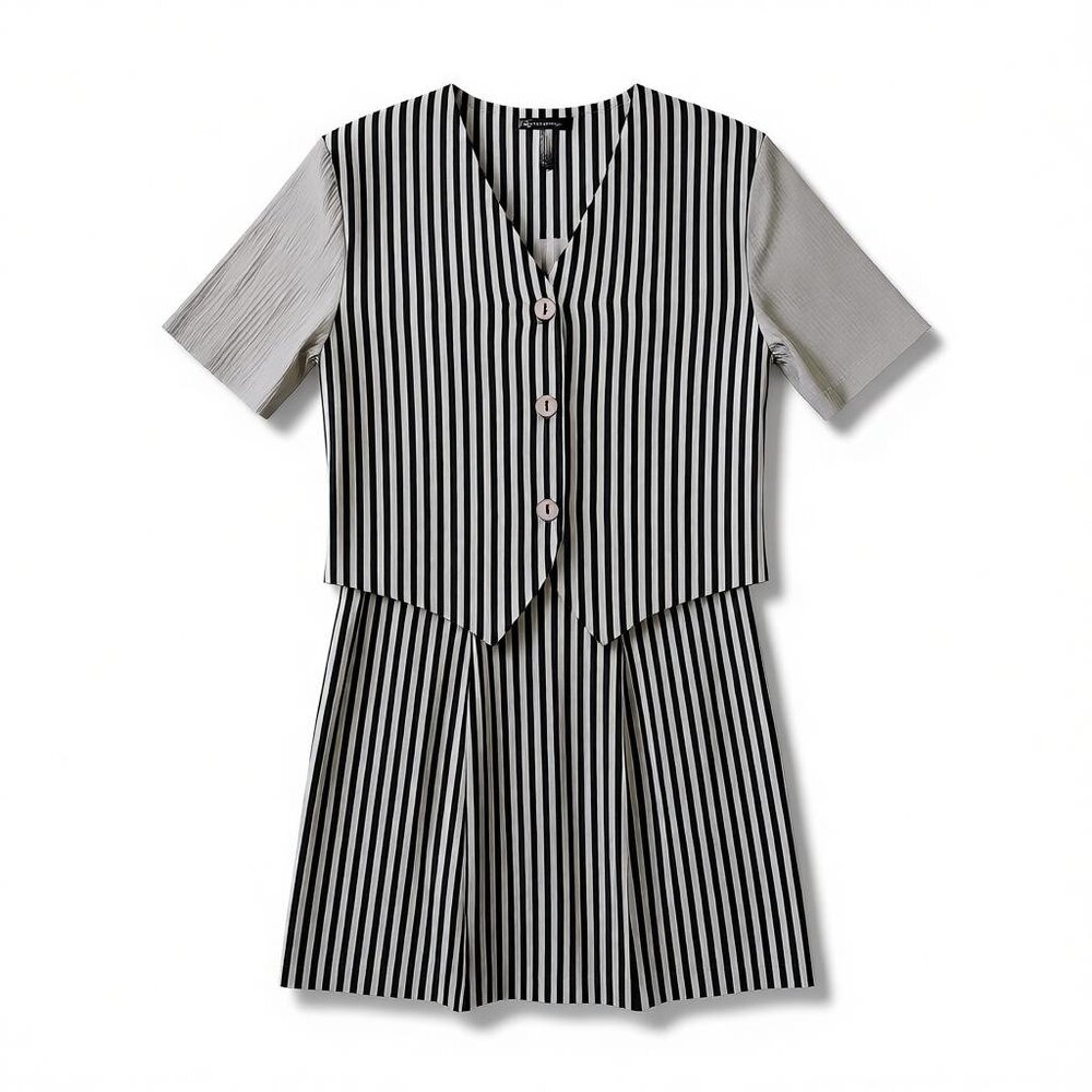 Casual Corner 2 Pc Shorts Set Women's Large Striped Top & Culotte Vintage 80s